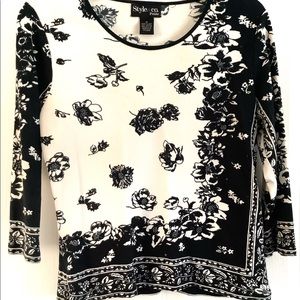 Style & Co Petite M black and white beaded top